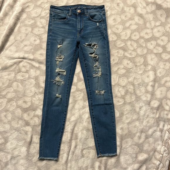 American Eagle Super Stretch Hi Rise Jegging Jeans Distressed Size 6 - Picture 2 of 14